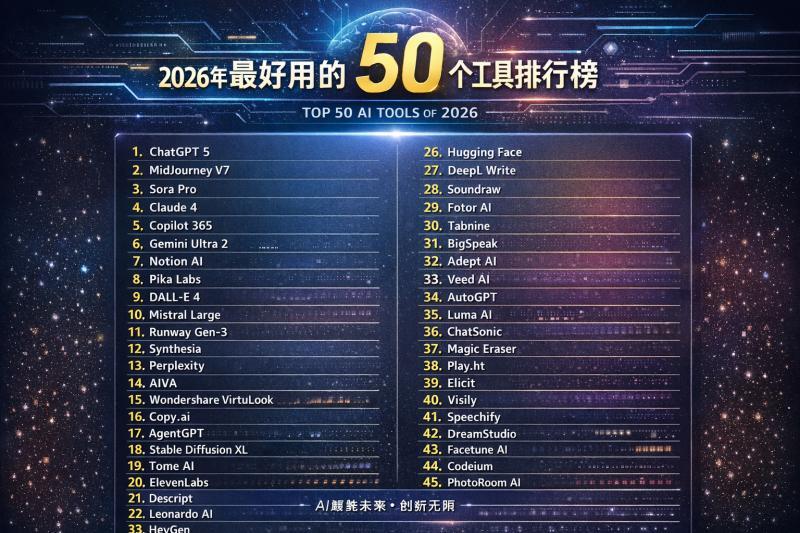 2026年最好用的50个AI工具排行榜
