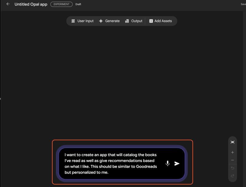 Opal界面展示基于简单提示生成的初始应用