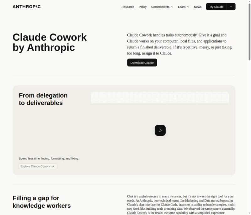 Claude Cowork homepage