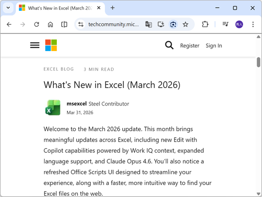 Microsoft Excel更新界面