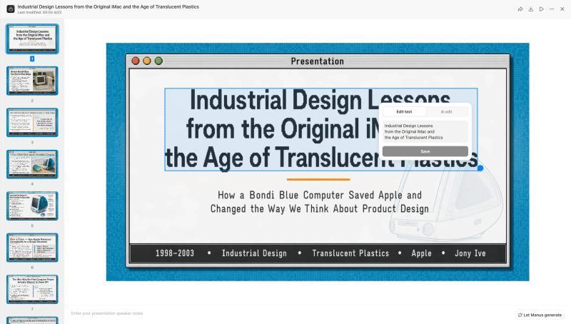 Edit text on a Manus slide