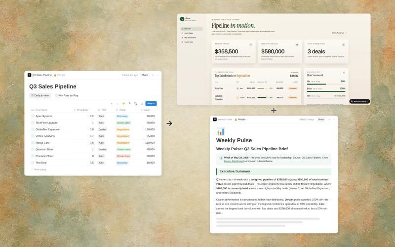 Manus Notion live dashboard and pipeline analysis output
