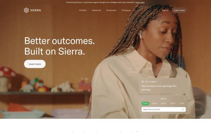 Sierra homepage as visitors see it on arrival, above the fold (screenshot captured July 22, 2026)