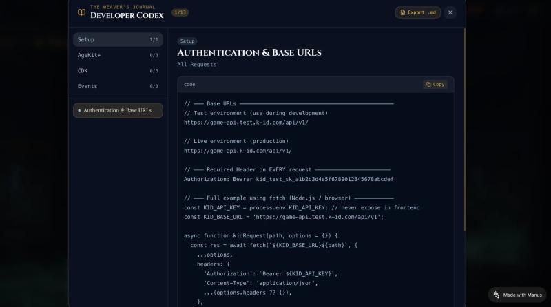 Developer Codex with API documentation