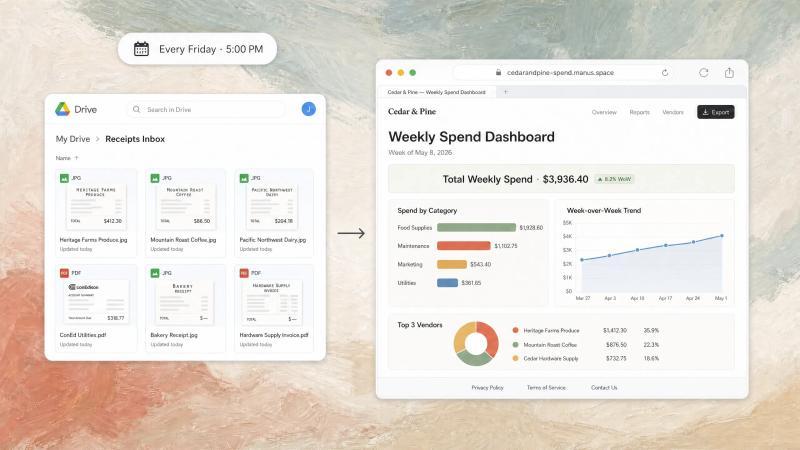 Image-to-Dashboard Pipeline — Manus extracting data from receipts into a live dashboard