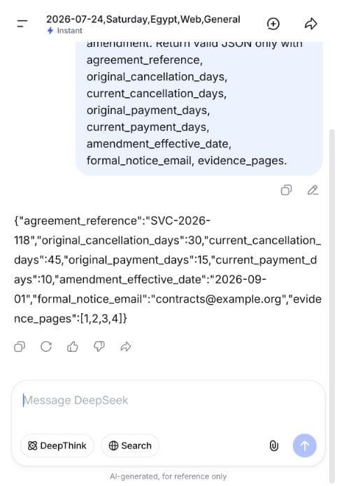 DeepSeek applying the controlling terms from a contract amendment