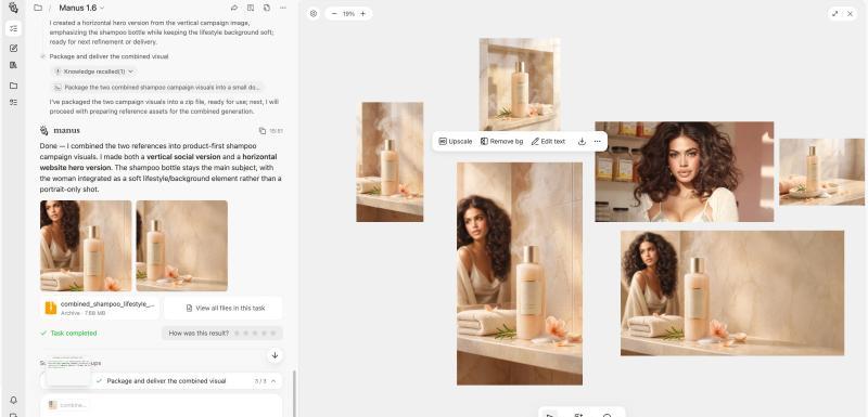 Manus Design View can be used to refine generated visual assets.