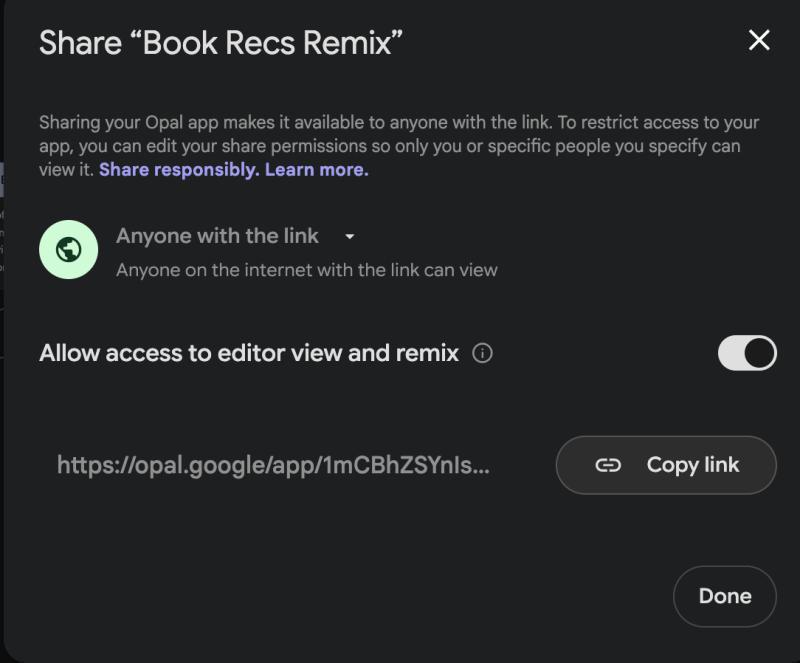 Opal应用发布与分享界面
