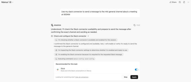 Connector recommendation for a task