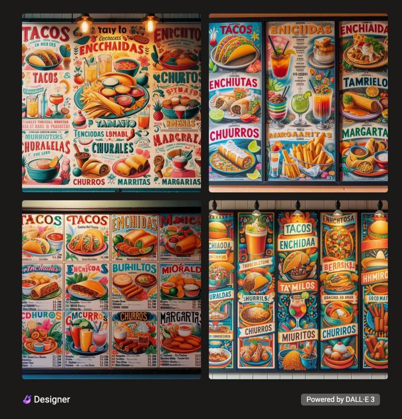 DALL-E 3生成的菜单
