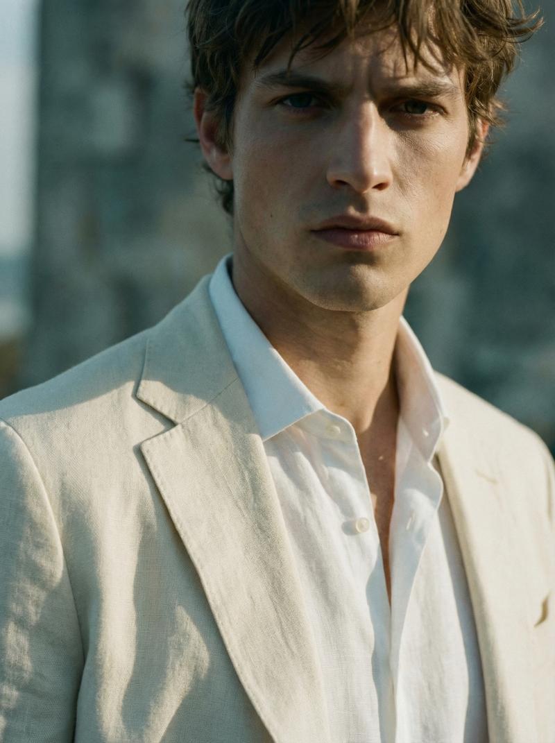 Close-up — 西装翻领与面部特写