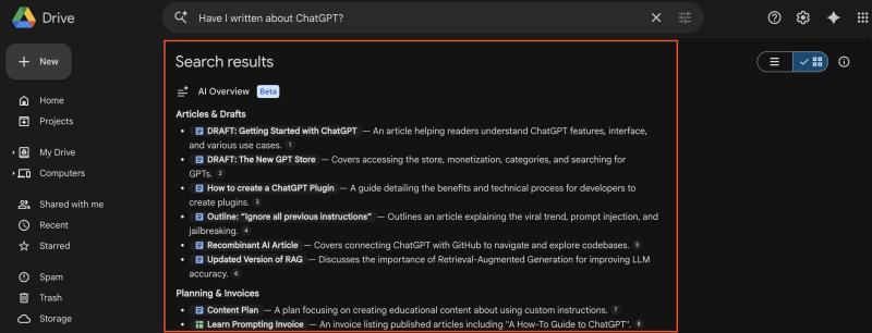 AI Overview panel in Google Drive