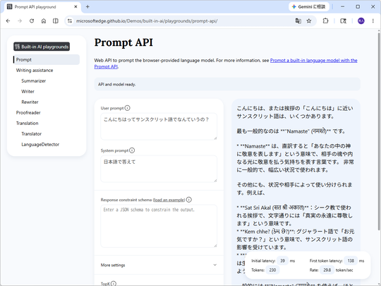 Prompt API playground界面