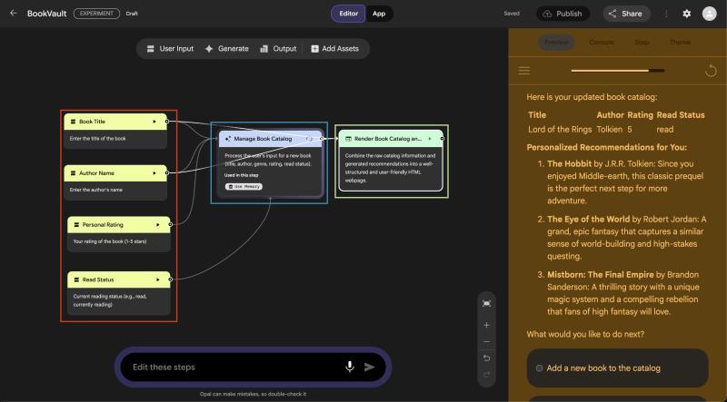 Opal可视化画布展示应用工作流程的构建模块