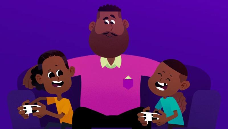 Father gaming with kids