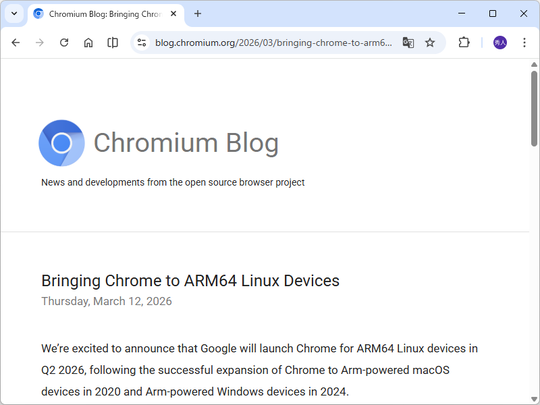 Google Chrome支持ARM64 Linux