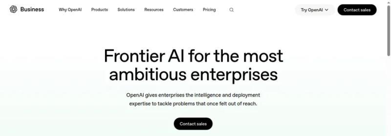 OpenAI enterprise landing page, hero-only screenshot of openai.com/business/why-openai/enterprises (cropped to exclude third-party customer logos), captured July 2026