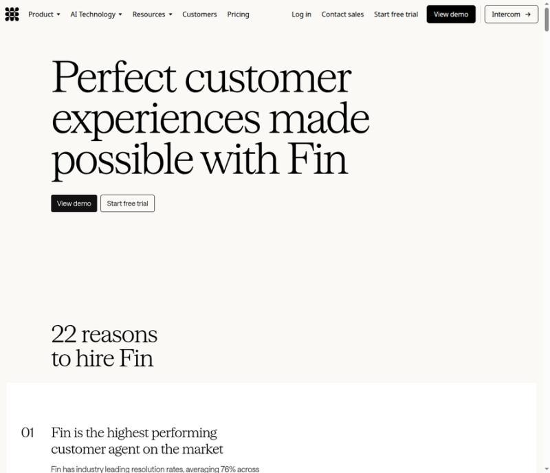 Intercom Fin homepage