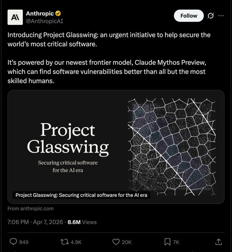 Anthropic实现300亿美元年收入，发布Project GlassWing与Claude Mythos预览——首个因风险过大未公开的模型