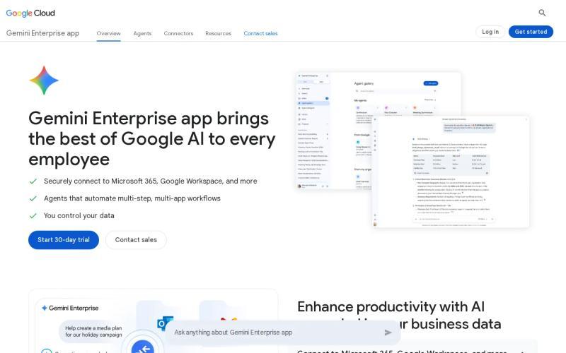 Gemini Enterprise homepage, above-the-fold screenshot of Google Cloud Gemini Enterprise page, captured July 2026