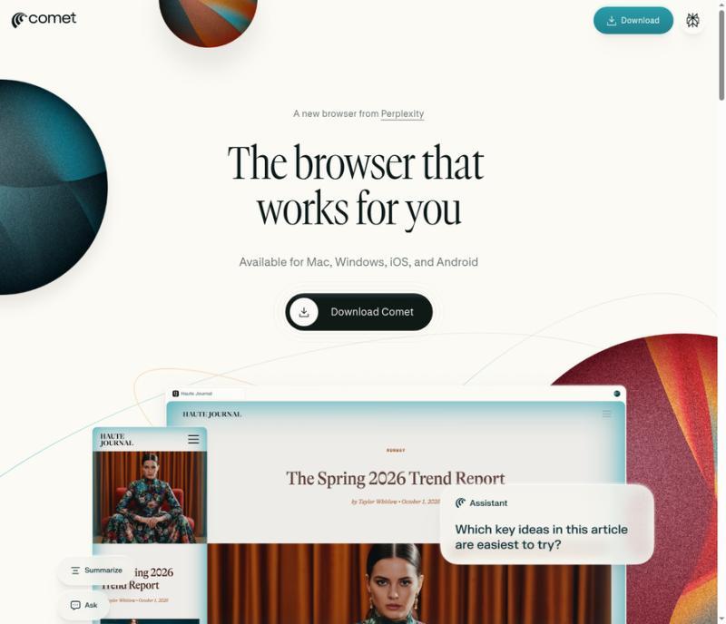 Perplexity Comet homepage