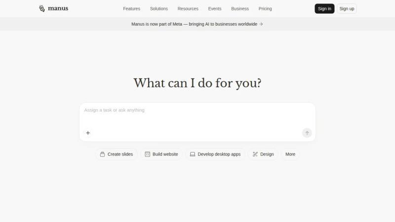 Manus homepage