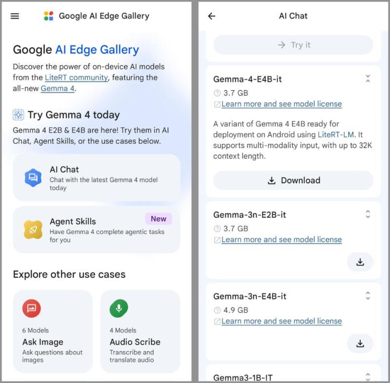 Google AI Edge Gallery界面