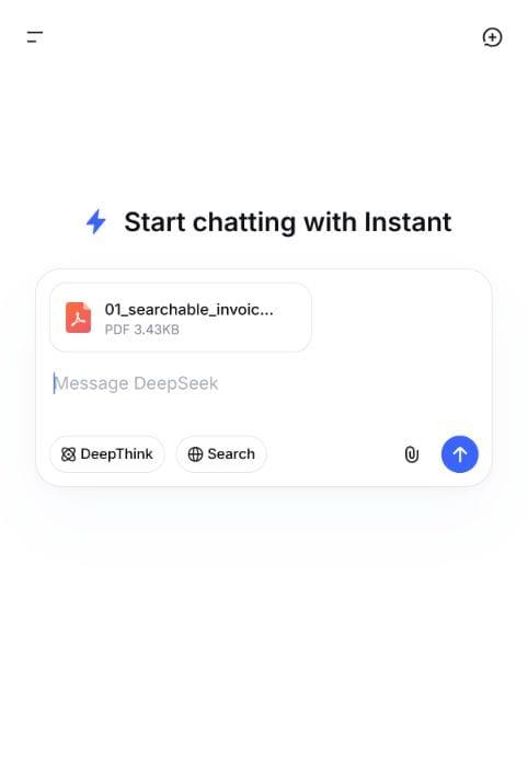 A searchable PDF attached to a new DeepSeek Instant chat