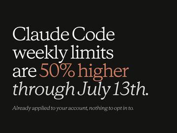 Anthropic宣布Claude Code周使用限制提升50%，持续至7月14日