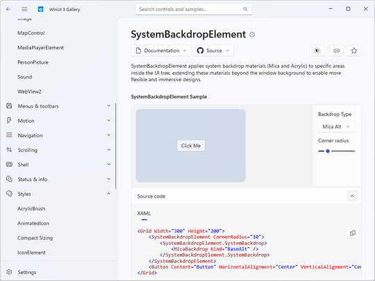 SystemBackdropElement组件