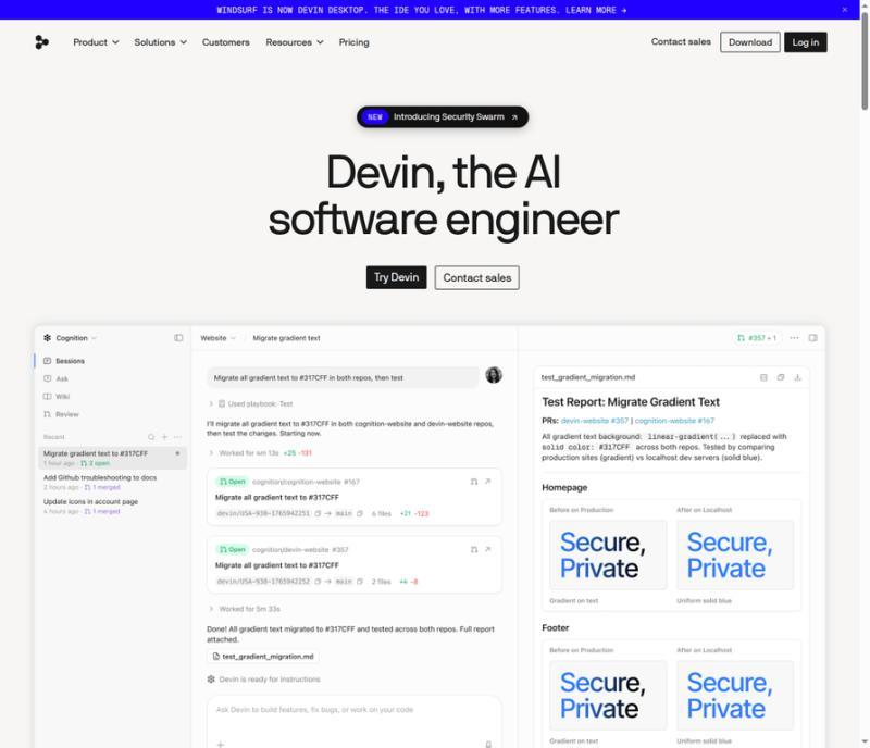 Devin homepage