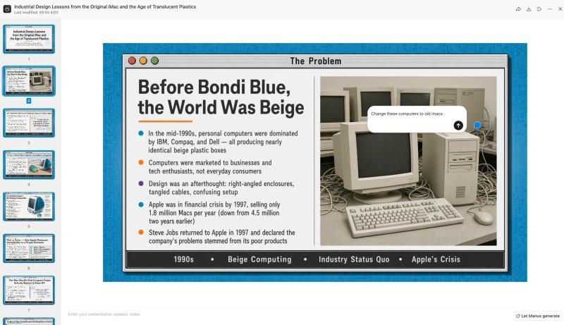 Prompt-based image edit on a Manus slide