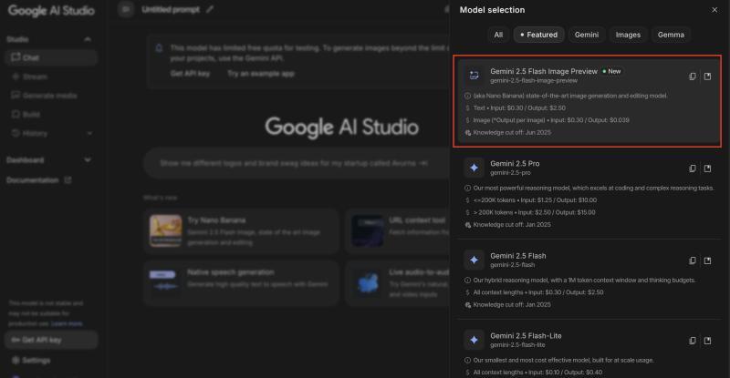 AI Studio模型选择界面