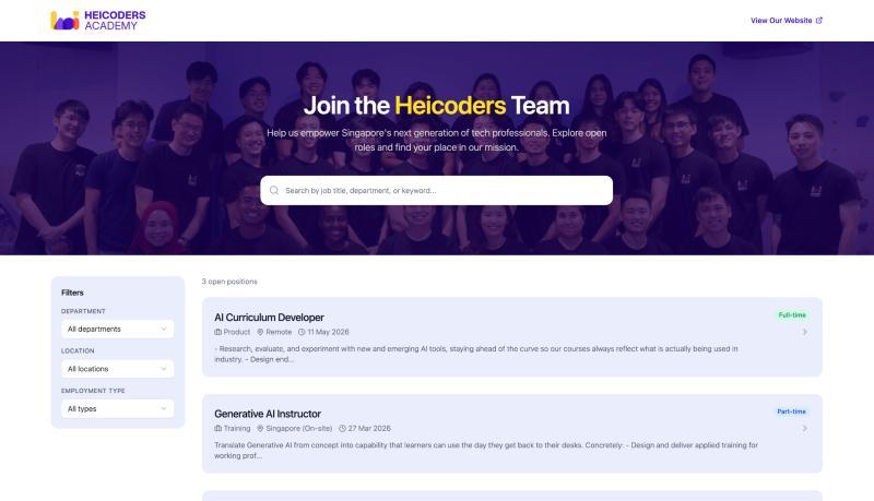Heicoders Academy public careers portal built with Manus