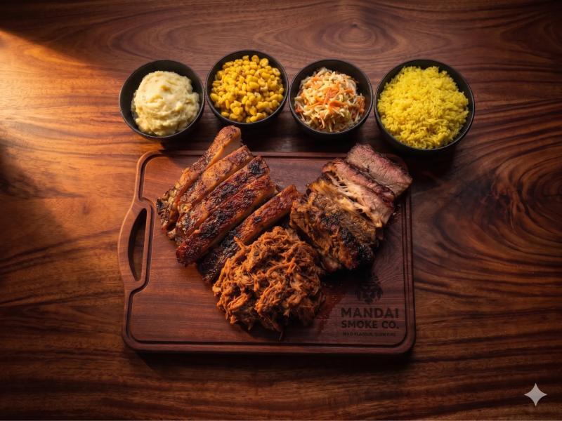 Mandai Smoke Co's signature smoked meat platter with sides
