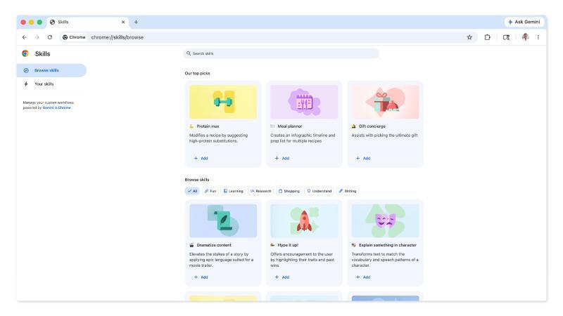 Chrome新增Skills功能，轻松保存并快速访问你喜爱的Gemini提示语