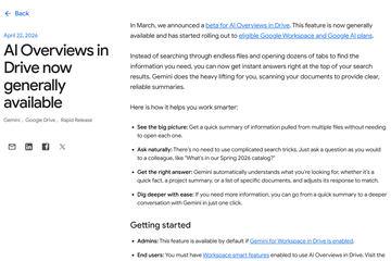 Google云端硬盘推出“Gemini”AI信息汇总新功能