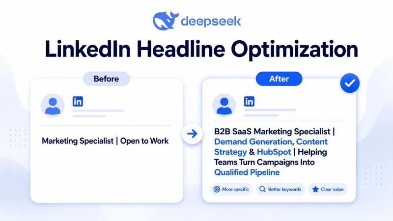 Before and after LinkedIn headline optimized with DeepSeek AI for job applications