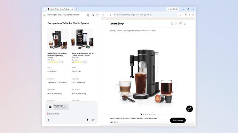 谷歌AI模式并排浏览示意图