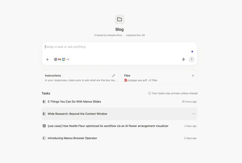 Organization tasks on projects page