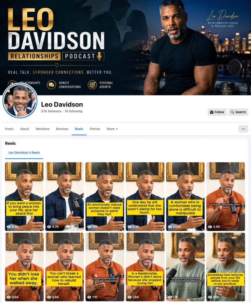 A screenshot showing the account of "Leo Davidson," another AI-generated account.