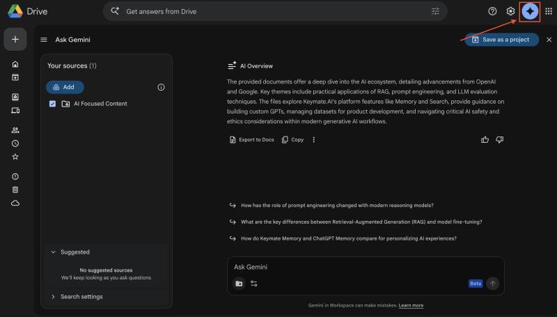 Ask Gemini feature in Google Drive