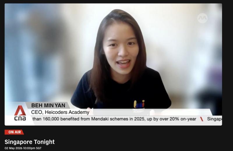 Heicoders CEO Beh Min Yan interviewed on CNA Singapore Tonight