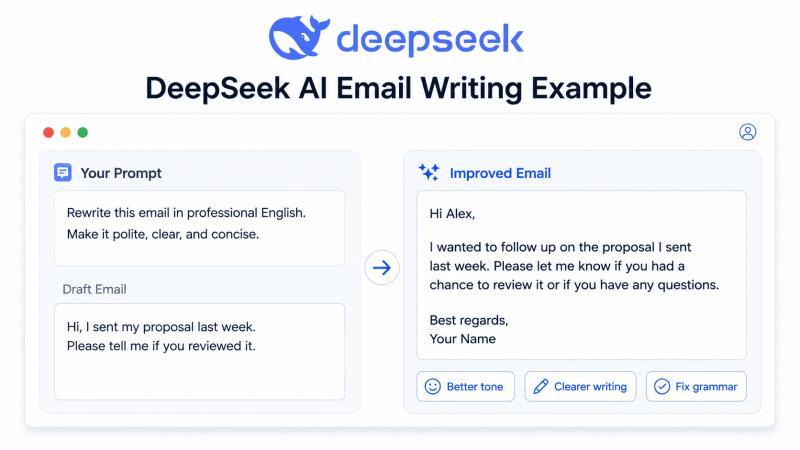 Example of using DeepSeek AI to rewrite a rough email into a clearer professional email