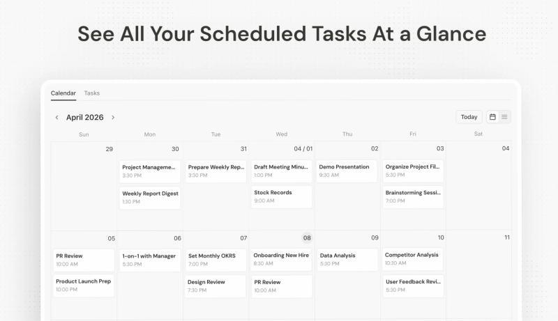 Calendar view for recurring work in Manus