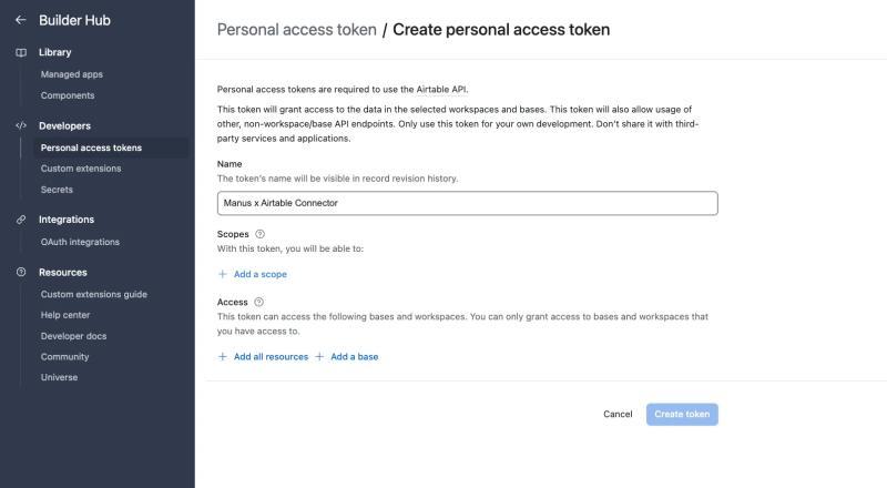 Airtable connection setup