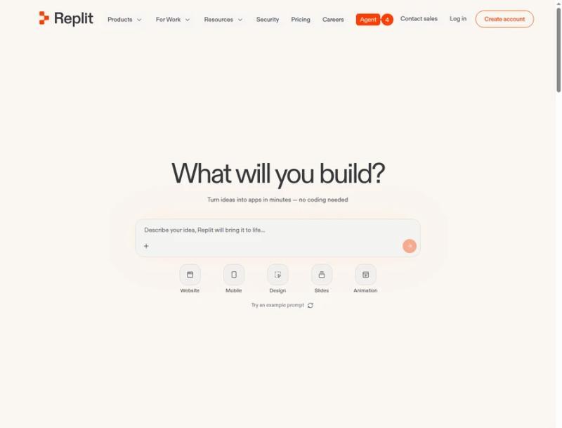 Replit Agent homepage