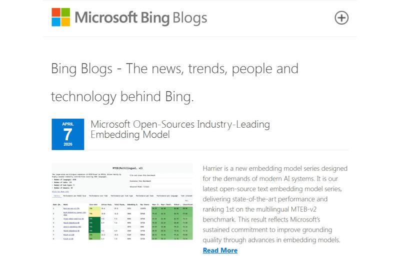 微软发布全新开源嵌入模型“Harrier”