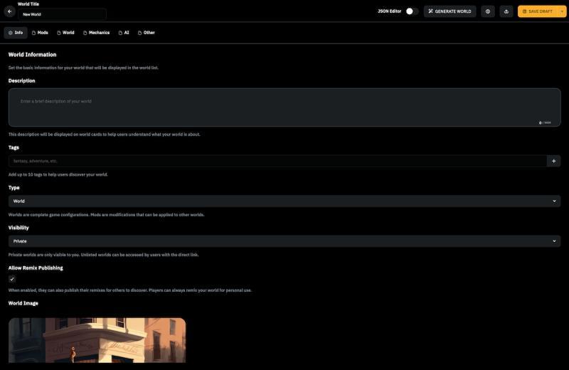 游戏世界创建界面