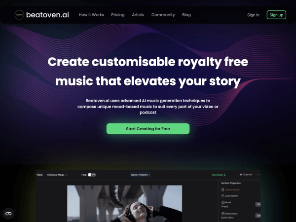 Beatoven.ai：免版权AI配乐与音效生成器